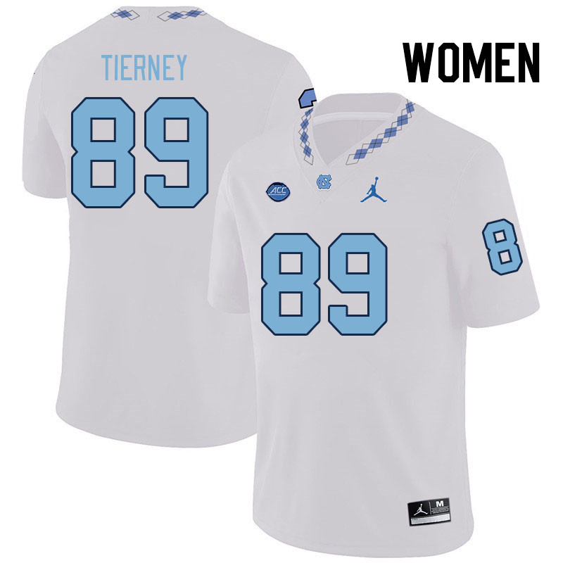 Women #89 Cal Tierney North Carolina Tar Heels College Football Jerseys Stitched Sale-White